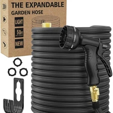 50ft Expandable Leakproof Garden Hose with 10-Function Spray Nozzle Black – NEW
