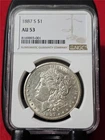1887-S $1 MORGAN 90% SILVER DOLLAR  NGC AU 53                      #MF-4122