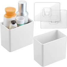 2 Pcs Wall Mounted Organizer Non-Drilling Adhesive Floating Shelf White Wall ...