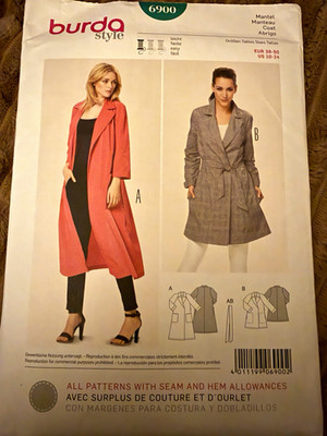 Burda Style Women's Coat Sewing Pattern 6900 Size 10-18 Uncut Plus Size