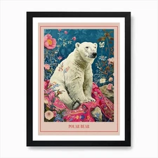 Floral Animal Painting Polar Bear 1 Framed Wall Art Poster Canvas Print Picture