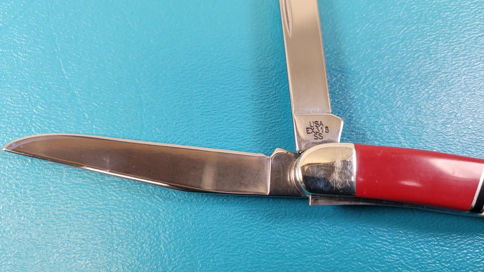 CASE XX EX318 SS Stockman Folding Pocket Knife Red w/ Mother of Pearl TR619 - Image 3 of 4