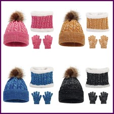 3Pcs Kids Winter Set Hat Scarf Gloves Warm Fluffy Mixed Color for 3  12Y Gift