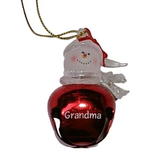 Grandma RED Jingle Bell SNOWMAN  Ornament    2" x 1” 