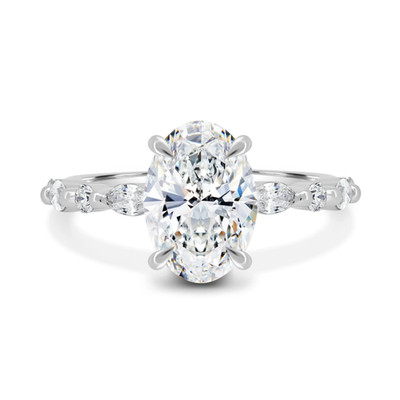 Ehering Gold Diamant 18 Karat Weiß 2 Karat Ovalschliff IGI Lab Grown E F VVS2