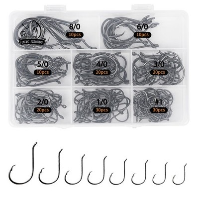 Offset Circle Fishing Hooks Saltwater HeavyDuty Carbon Steel 150pk Sizes 18/0
