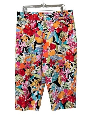 White Stag Stretch Women Size 18 Average Floral Hawaiian Colorful Capri Pants
