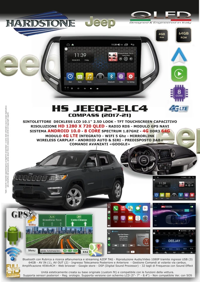 Autoradio Android 10 " Touch GPS Navigator Carplay Jeep Compass 2015-2022 2 din - Photo 2/4