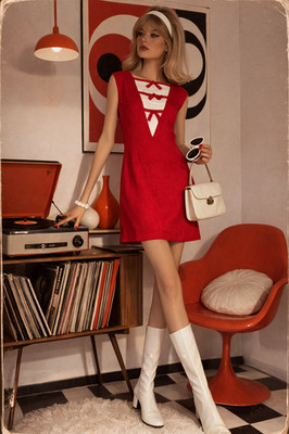 Original 60er Mod Kleid Rot Weiß Shift Mini Gr 36 38 Rayon Leinenstrukur Twiggy