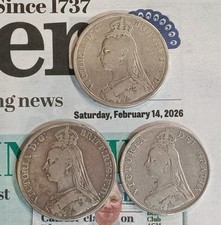 3 Sterling Silver Queen Victoria Jubilee Head  Crown Coins. 1889 & 1890