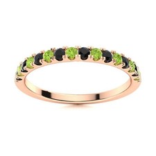 Round Peridot  Black Spinel 925 Sterling Silver Rose Plated Half Eternity Ring