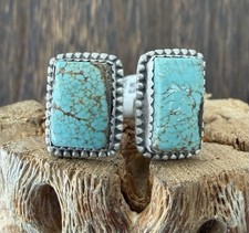 Sterling Silver Native American SW Genuine No.8 Turquoise 2 Stone Floater Ring