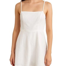 REFORMATION White Linen Square Neck Spaghetti Strap Mini Dress Sz 0