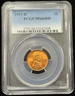 PCGS MS 66 RD 1951-D US Lincoln Wheat One Cent Coin 1C- 408