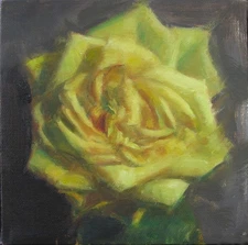 Original Oil Painting Floral Still Life YELLOW ROSE 6x6 Impressionist Realism