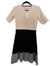 NWT Dressbarn Knit Dress M Colorblock Beige Black Gray