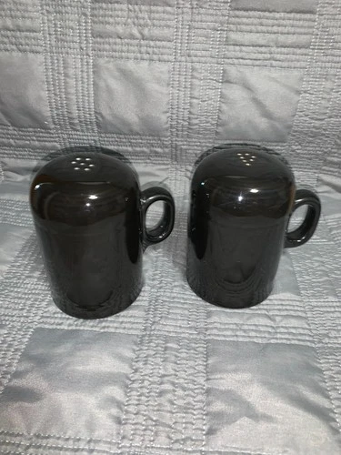 Vintage Fiestaware Salt and Pepper Shakers Black, Retired, S&P tops large size