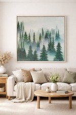 Forêt dans le brouillard Originale Peinture acrylique sur toile Tableau 60x73cm 