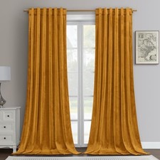 Velvet Curtains, 52 x 96 Inches Long 52"W x 96"L Pack of 2 Mustard Yellow