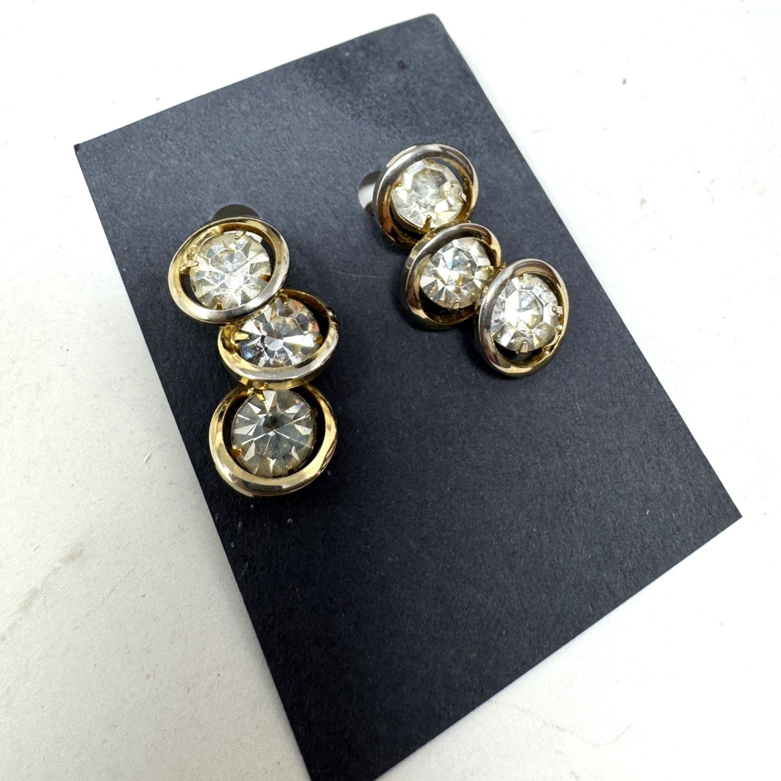 Vintage Judy Lee Gold-Tone Clip-On Earrings With Clear Rhinestone Accents thumbnail 3