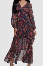 Guess Women's Purple Bianca Paisley-Print High-Low Dress Size 4