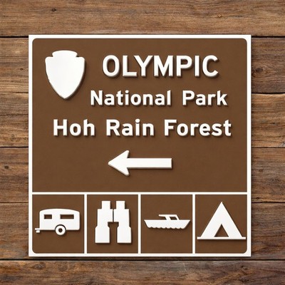 Olympic National Park Sign Hoh Rain Forest Camp Hike Trail Boat Washington 