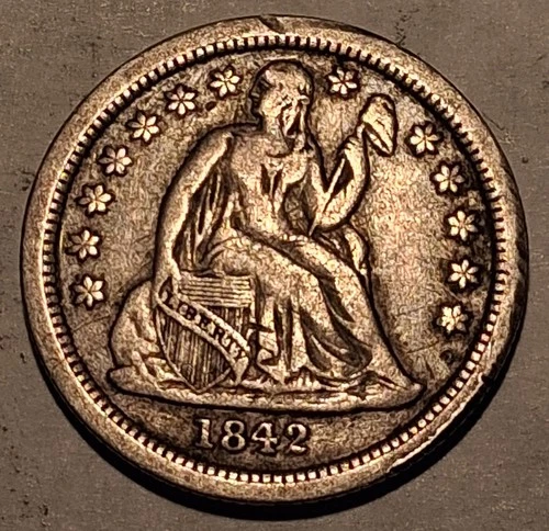 1842 Seated Liberty Dime - Silver Coin – Fine Detail – Philadelphia – 90% #858