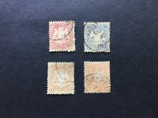BAVARIA - 1870-1872 - Sc#24,26,27,30 - No Silk Thread, Wmk92 - Used - Postpd