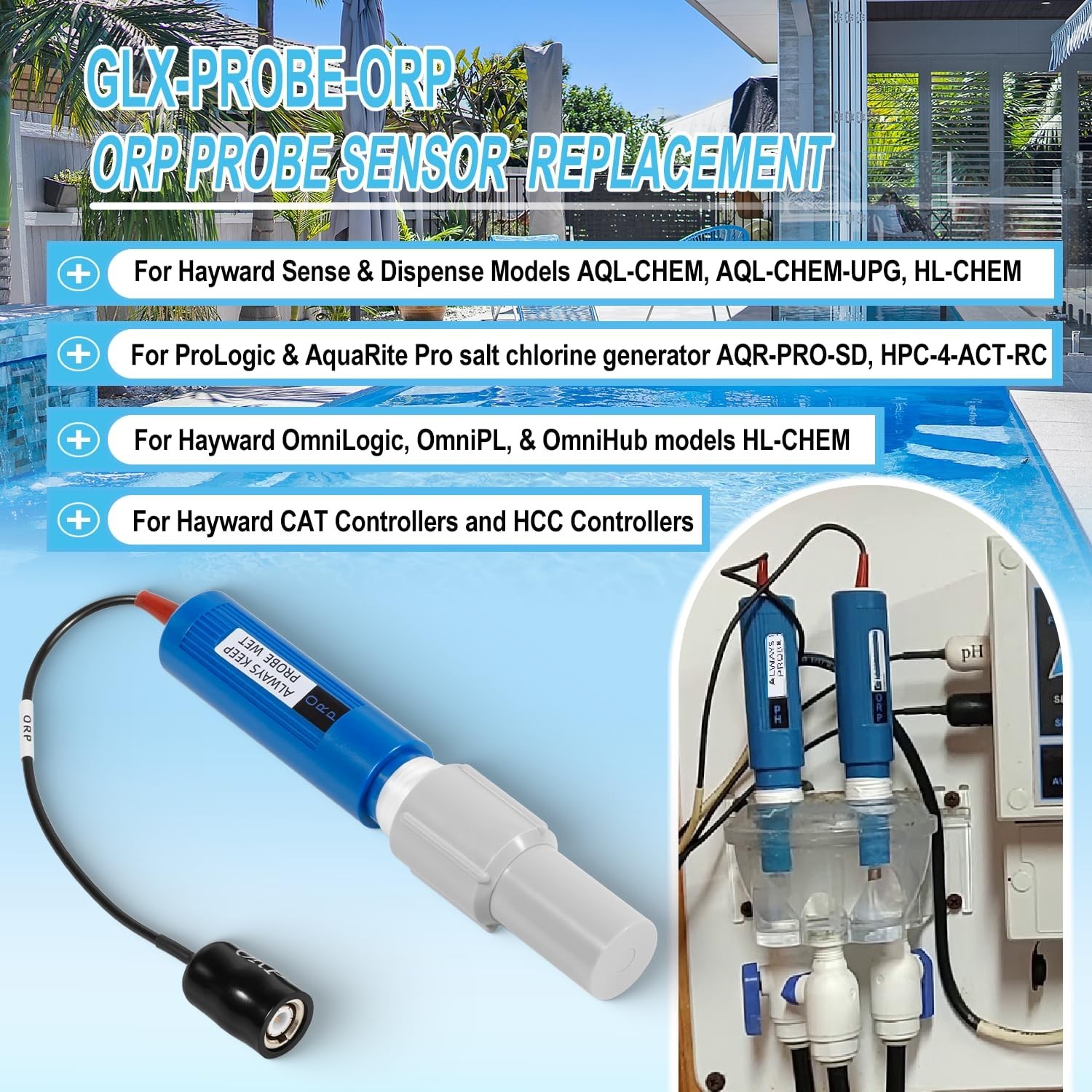 Replacement for Hayward Sense and Dispense GLX-PROBE-ORP ORP Probe