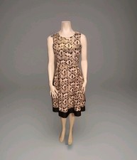 Nine West Metallic Black and Gold Jacquard Snakeskin Print Fit and Flare Dress 