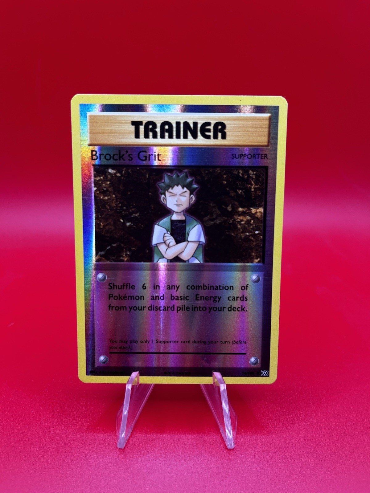 Pokemon Card Brock's Grit Evolutions Reverse Holo Uncommon 74/108 VTG