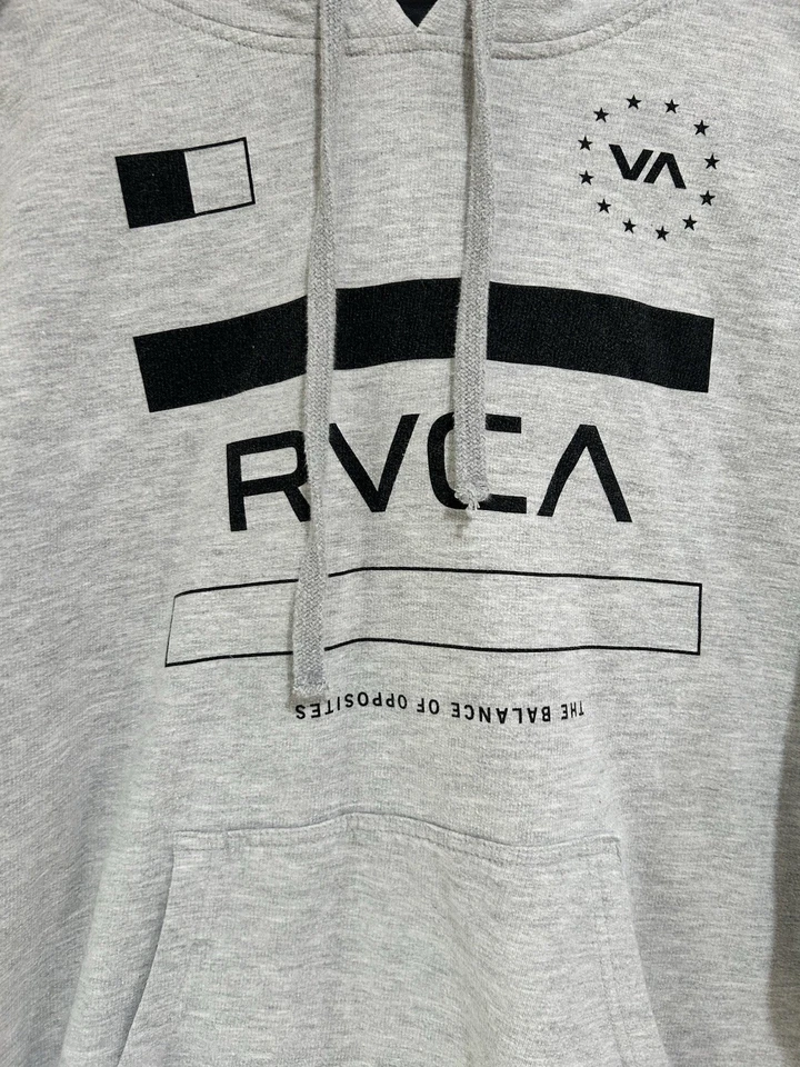 RVCA Sudadera con Capucha Para Hombres Mediana Polar Spellout Bolsa Bolsillo Gris Patín Foto 3 de 4