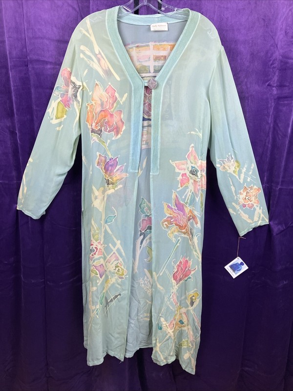 NWT Silk ARTWEAR Hand Painted Lagenlook Floral Tunic Cardigan Kathy Robinson