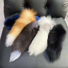 Long Real Silver Blue Fox Fur Tail Real Fox Fur Keychain Cosplay Toys 