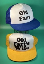 Vintage Old Fart And Old Fart  s Wife Snapback Mesh Trucker Hat Cap Funny Set
