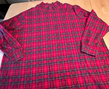 VINTAGE LANDS END TARTAN PLAID RELAXED FIT MOCK NECK LS SHIRT WOMENS SZ 3X