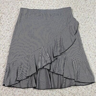 New Women Ex Branded Black & White Stripe Crepe Textured Hanky Hem Skirt Size 6