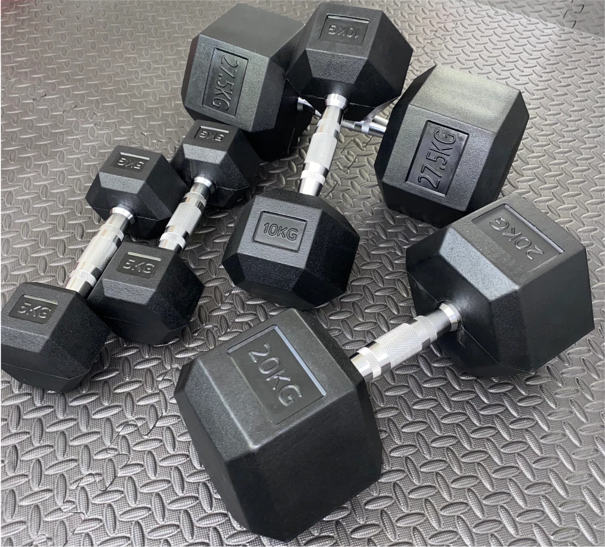 Hex Rubber Dumbbells 5KG - 40KG