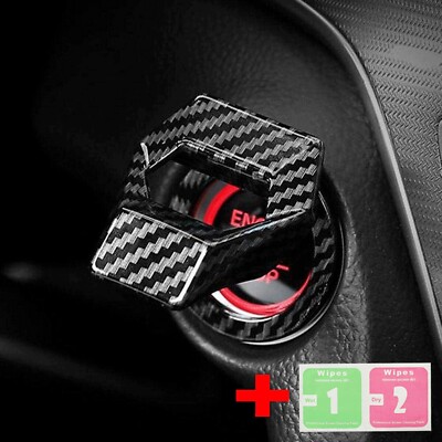 Carbon Car Fiber Engine Start Stop Push Button Switch Cover Trim Accessories
