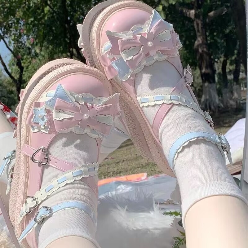 Japanese lolita cute jk shoes Round Toe Bowknot Buckle Strap Mary