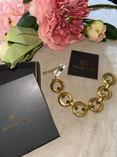 NEW Julie Vos 9” Hammered Link Statement Bracelet Toggle Closure 24k Plated NWT