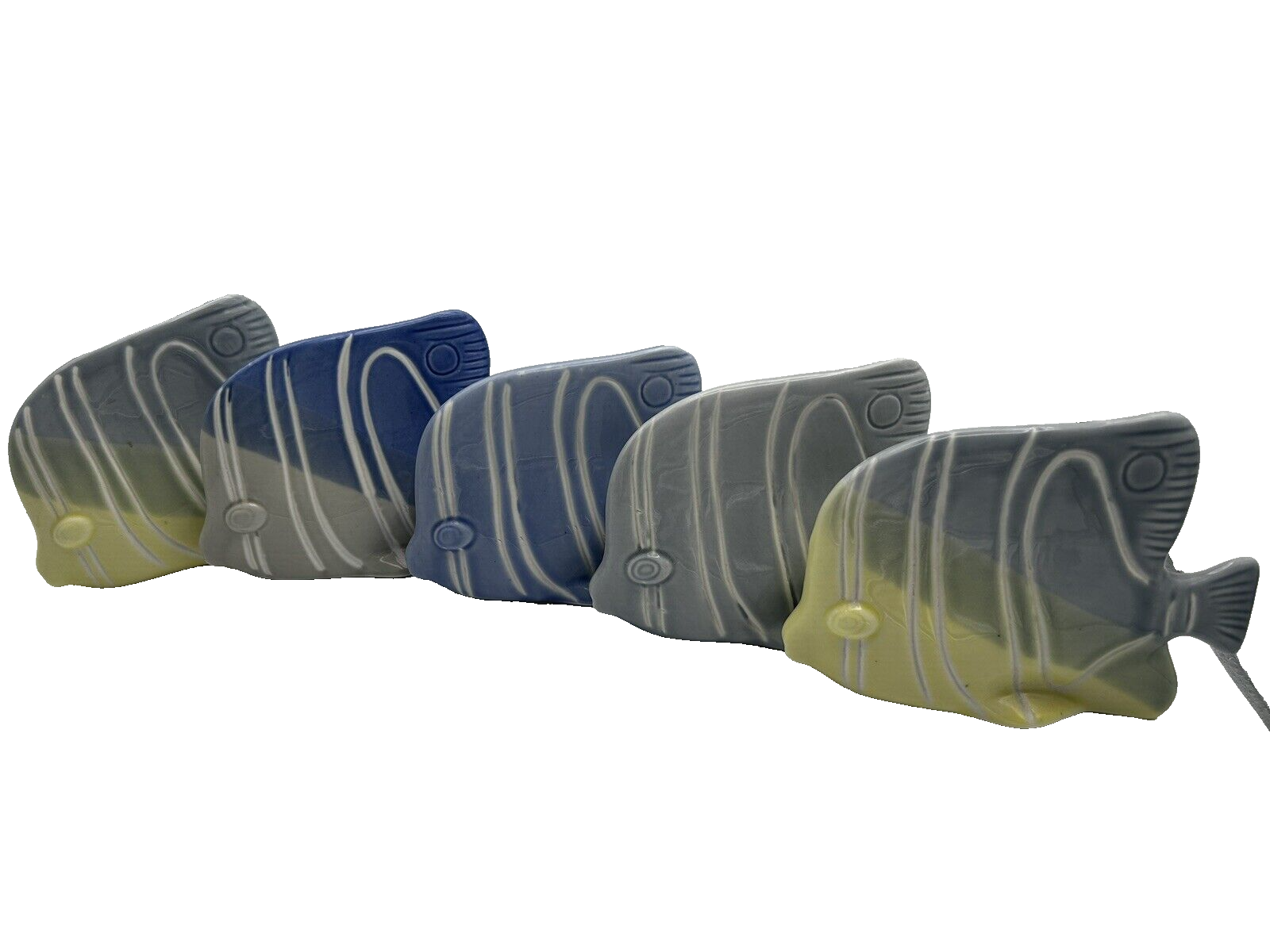 Tropical Fish Ceramic Statue Light Dark Blue Yellow Excellent Condition  