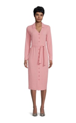 Time and Tru Women's Button Front Knit Midi Dress with Long Sleeves Sz  Small | eBay