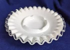 Fenton Silver Crest Ashtray - Vintage Milk Glass w/ Clear Crimped Trim #7377