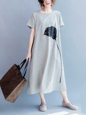 NEW size XL Dress Gray Casual Cotton blend T-shirt Contrast Flower print