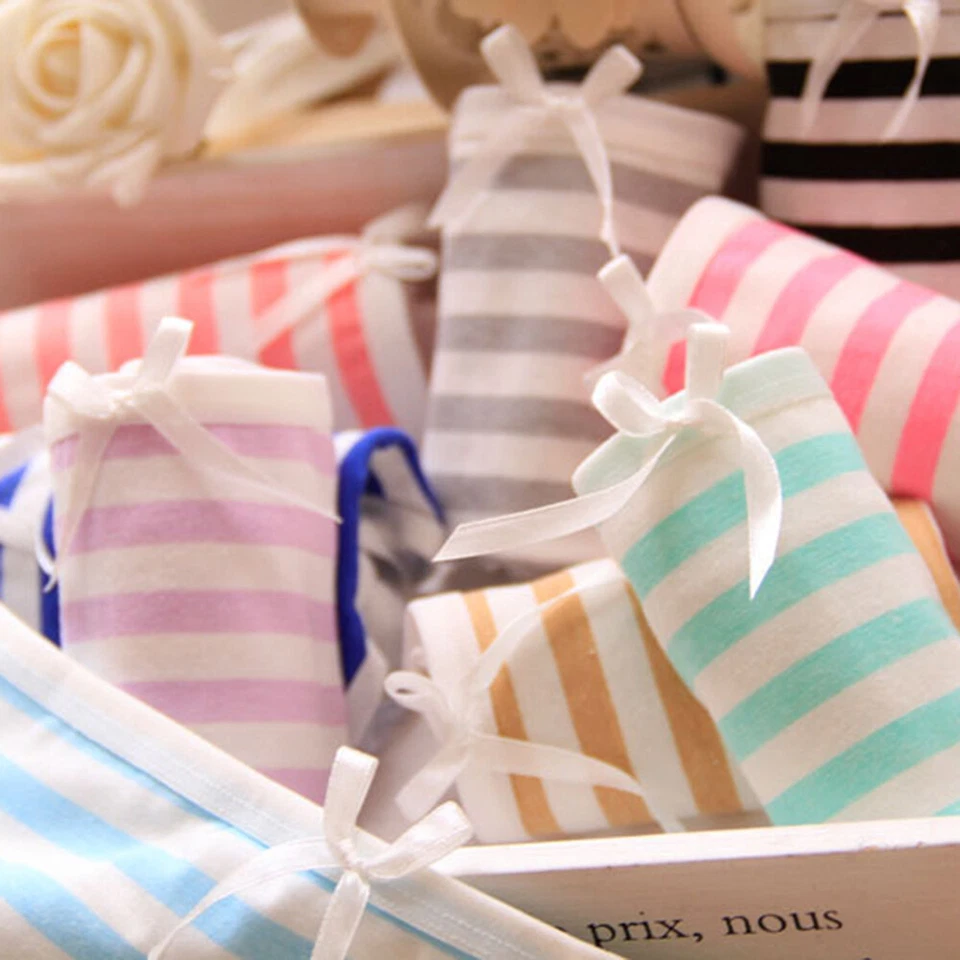 Linda ropa interior a rayas transpirable de algodón estilo japonés para damas - Foto 4 de 4