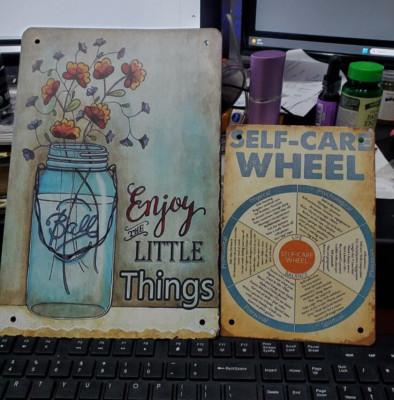 2 Metal sign retro ENJOY THE LITTLE THINGS She cave Kitchen SELF CARE WHEEL