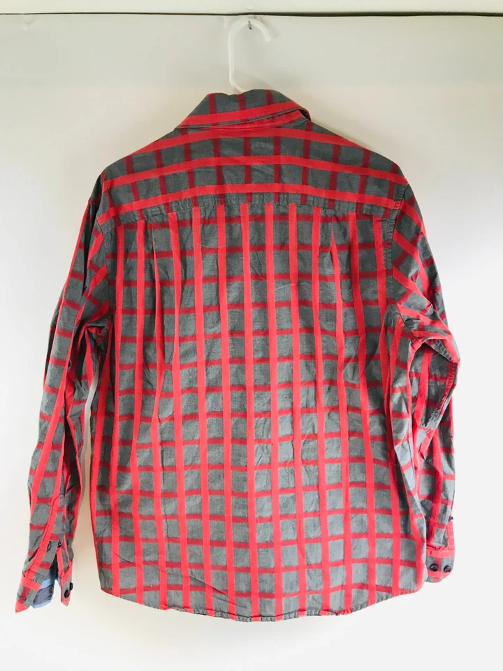 Tasso Elba Shirt Men's Size M 15-15.5 Red Gray Button Up Checkered Long Sleeve - Imagem 2 de 4
