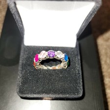 Silver Rainbow Gem Eternity Ring Size 6.5