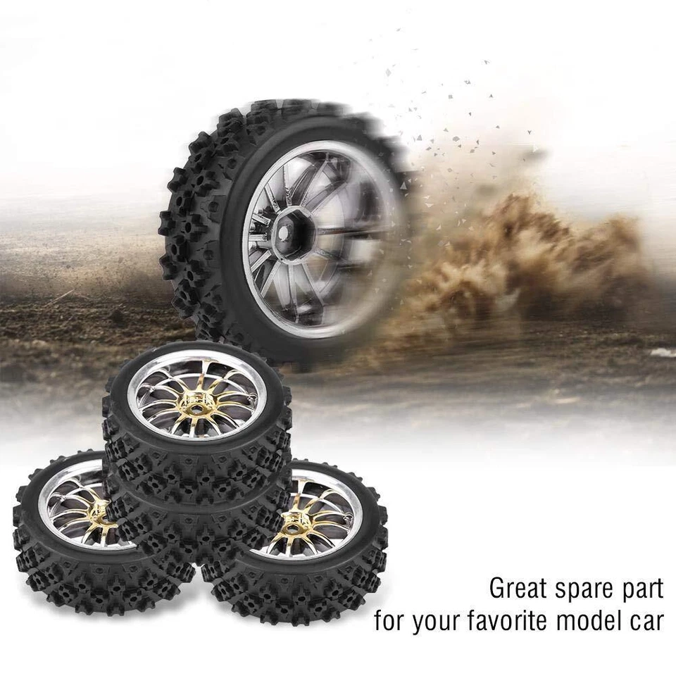 4 Stück Reifen aus Gummi für RC Auto Rad und Felge für RC 110 Auto Gold - Bild 3 von 4